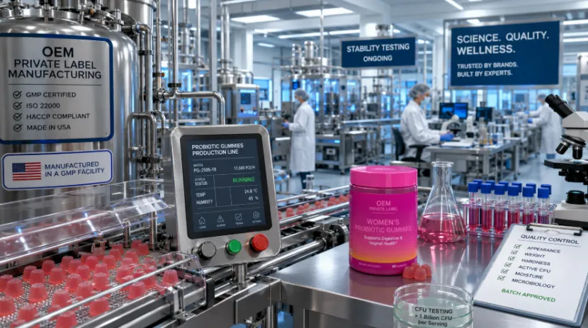 OEM manufacturing and testing facility for women's probiotic gummies