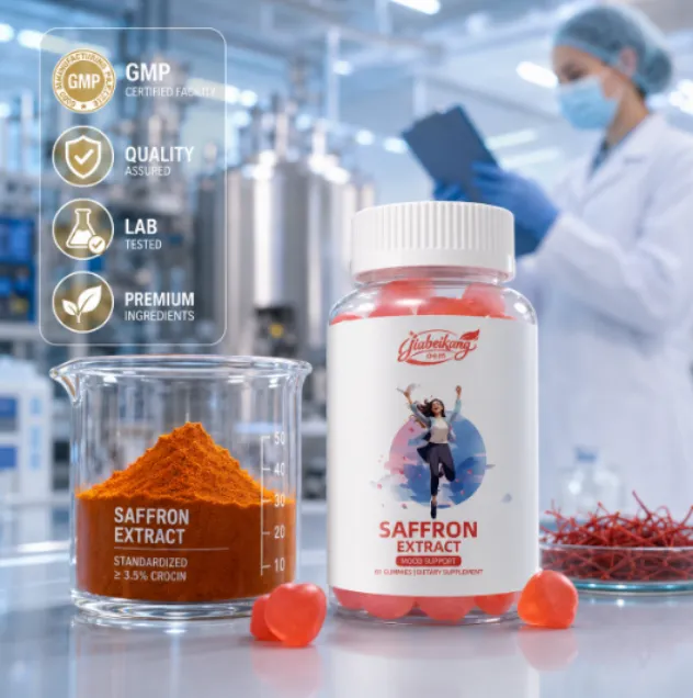 Jiabeikang saffron gummies and extract powder in a laboratory setting