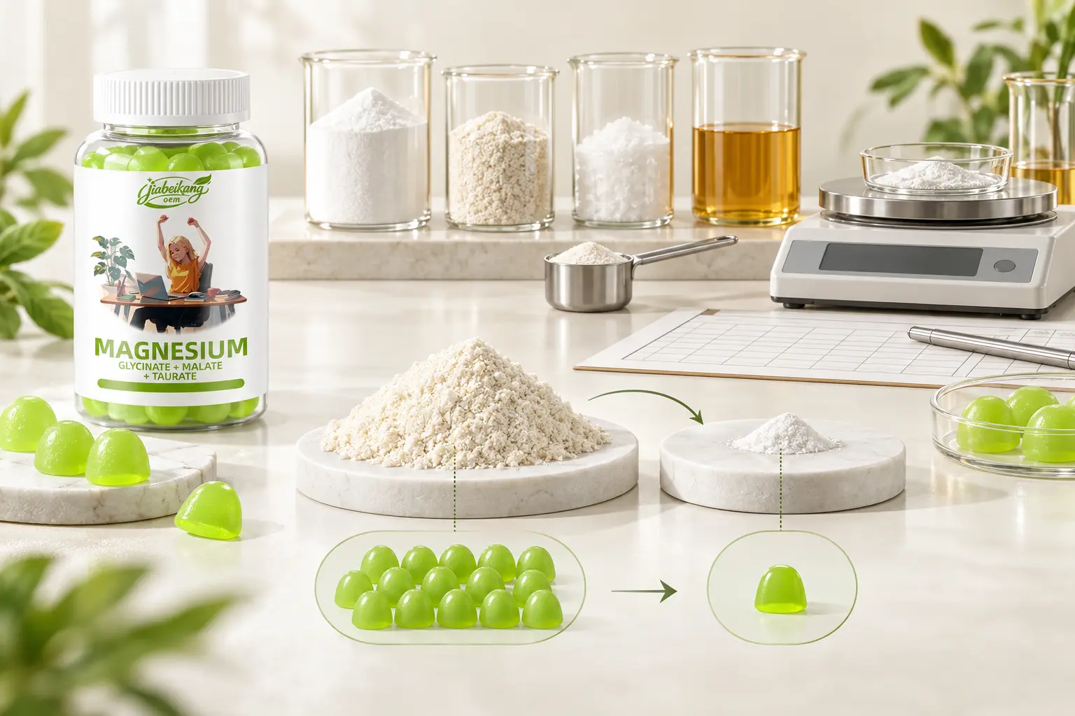 Magnesium gummy formulation matrix with lab tools