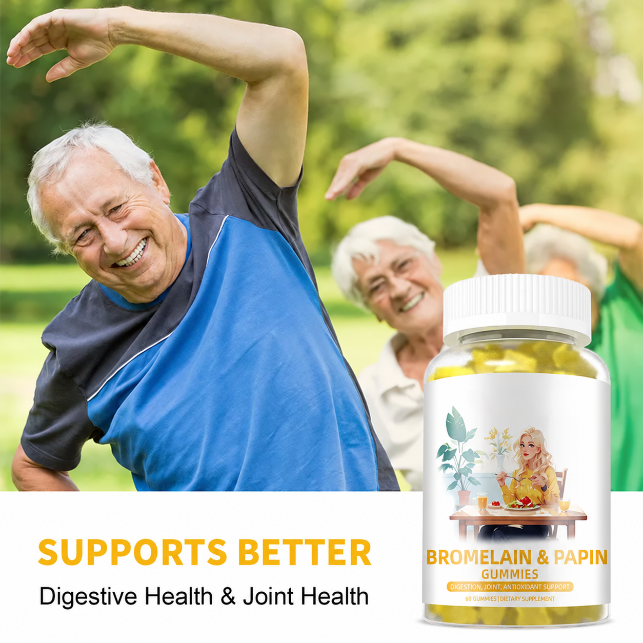 Bromelain and Papain Gummies for Active Lifestyles, logo-free product image