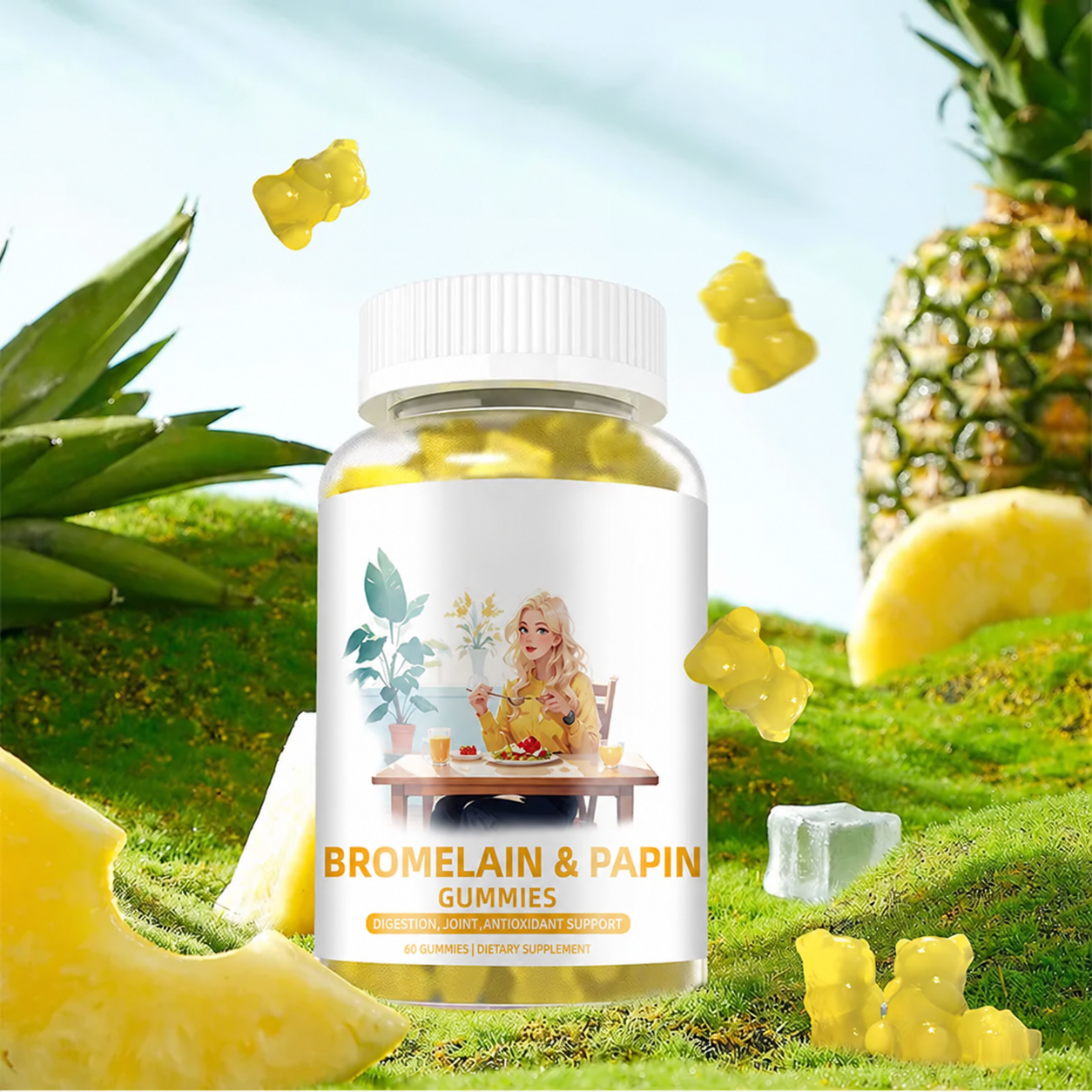 Bromelain and Papain Gummies with Pineapple, logo-free product image
