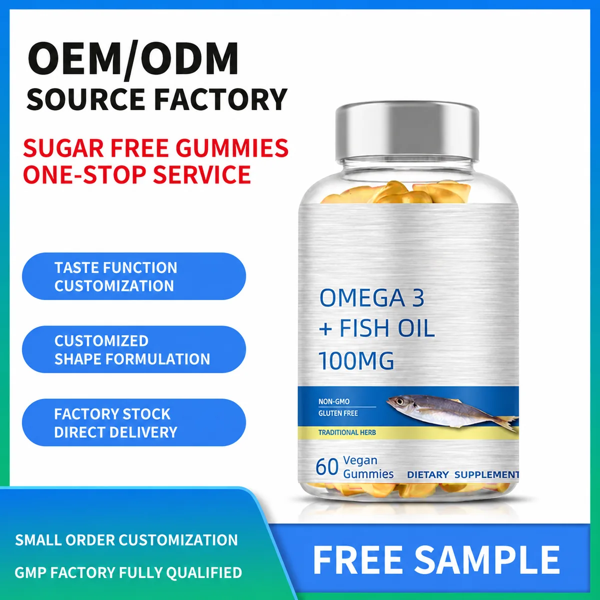 Omega-3 gummy label and serving presentation